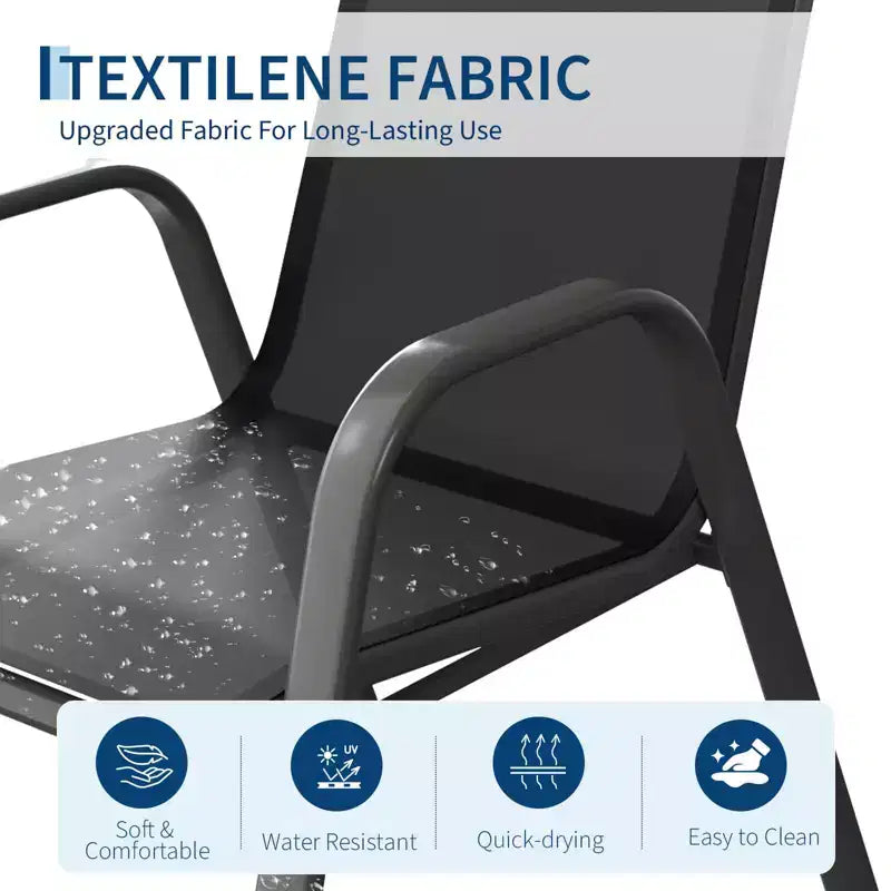 Set di 4 sedie da pranzo impilabili salvaspazio per patio | Sedie da esterno con schienale alto e tessuto Textilene traspirante | Telaio in metallo resistente, ideali per il prato