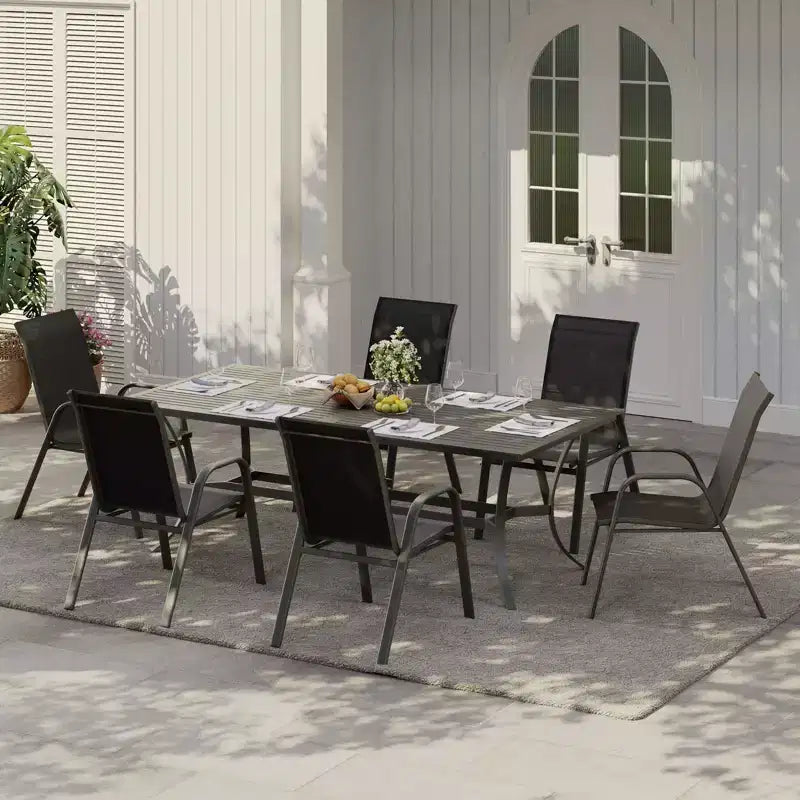 Set di 4 sedie da pranzo impilabili salvaspazio per patio | Sedie da esterno con schienale alto e tessuto Textilene traspirante | Telaio in metallo resistente, ideali per il prato