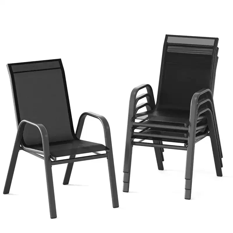 Set di 4 sedie da pranzo impilabili salvaspazio per patio | Sedie da esterno con schienale alto e tessuto Textilene traspirante | Telaio in metallo resistente, ideali per il prato