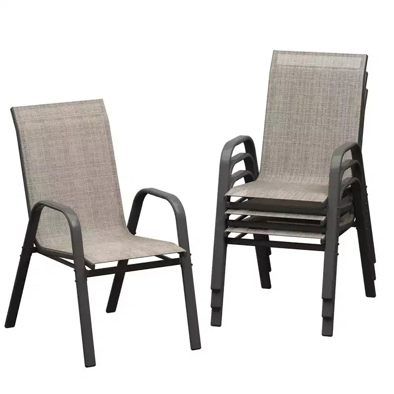 Set di 4 sedie da pranzo impilabili salvaspazio per patio | Sedie da esterno con schienale alto e tessuto Textilene traspirante | Telaio in metallo resistente, ideali per il prato