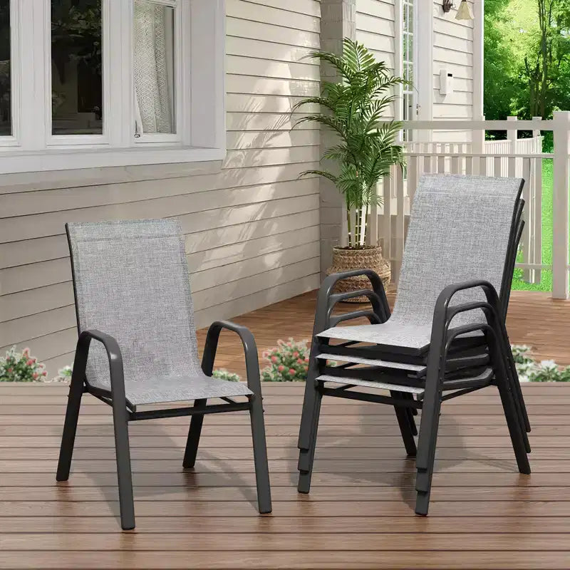 Set di 4 sedie da pranzo impilabili salvaspazio per patio | Sedie da esterno con schienale alto e tessuto Textilene traspirante | Telaio in metallo resistente, ideali per il prato