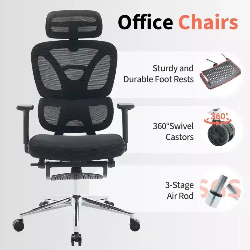 Sedia da ufficio ergonomica in rete, supporto lombare regolabile, rete traspirante, sedia girevole da scrivania per computer, per l'ufficio di casa