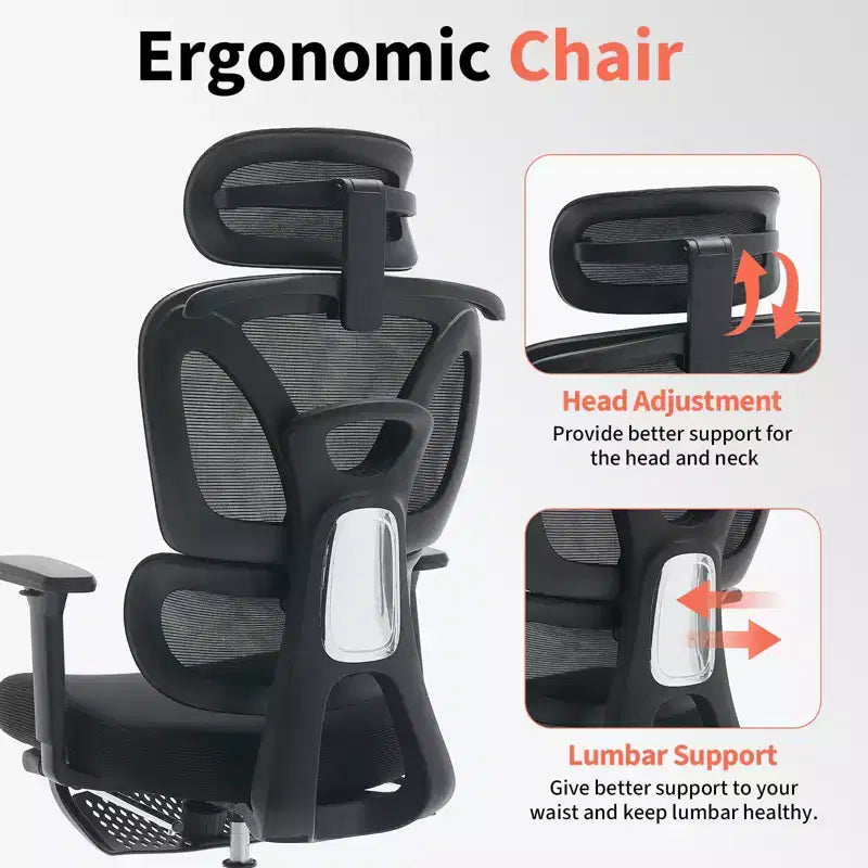 Sedia da ufficio ergonomica in rete, supporto lombare regolabile, rete traspirante, sedia girevole da scrivania per computer, per l'ufficio di casa