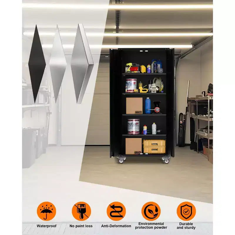 Armadio portautensili mobile in acciaio resistente da 72" con serratura e pannello forato, 4 ripiani regolabili, organizer portatile per garage, officina e casa