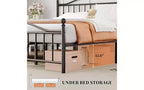 Letto a Piattaforma in Metallo, Testiera in Ferro Battuto Vittoriano, Contenitore Sottoletto, Silenzioso, Nessun Box Spring, Nero