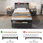 Struttura letto con piattaforma e 2 cassetti portaoggetti, testiera imbottita, stazione di ricarica integrata, robuste doghe in metallo, non è necessario un box spring