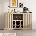 47 Wine Bar Cabinet with 9 Glass Holders, Fluted Liquor Coffee Bar Cabinet with Storage for Dining Room, Sideboard Buffet Cabinet for Living Room