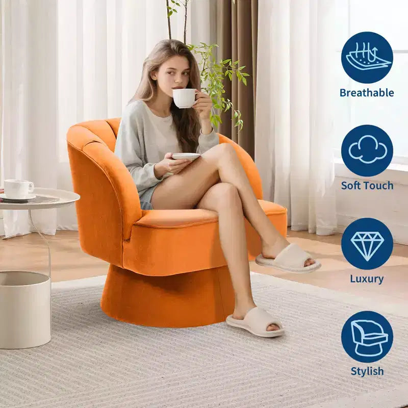 Poltrona girevole a 360° moderna, poltroncina in velluto con schienale a righe, cuscino imbottito per soggiorno