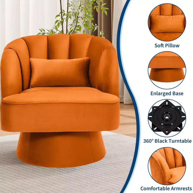 Poltrona girevole a 360° moderna, poltroncina in velluto con schienale a righe, cuscino imbottito per soggiorno