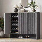 46 Inch Wooden Shoe Cabinet with Fluted Door - Adjustable Storage Holds 30-35 Pairs for Entryway & Living Room