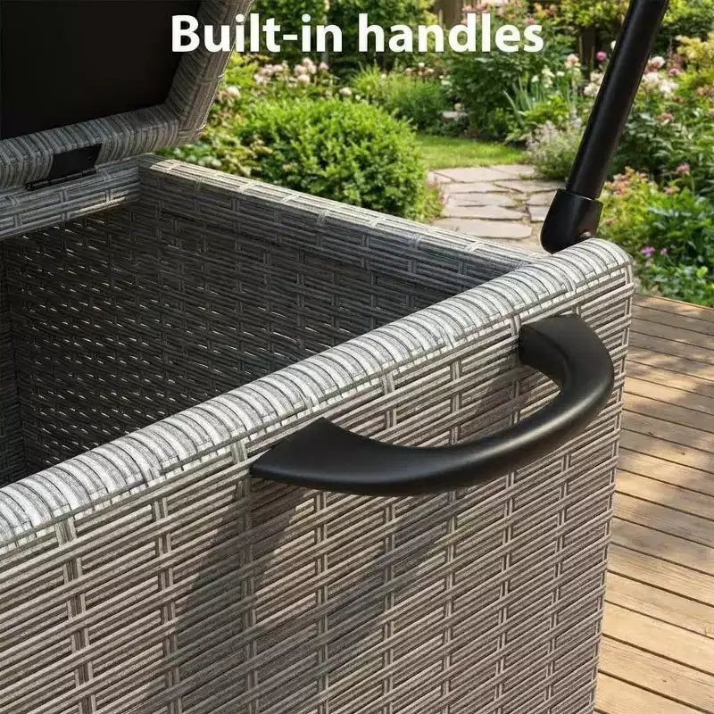 Cassa per esterni in vimini da 125 galloni, Contenitore da giardino impermeabile per tutte le stagioni con finitura in rattan PE e telaio in acciaio, per cuscini, attrezzi da giardino