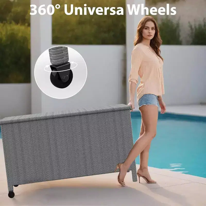 Cassa per esterni in vimini da 125 galloni, Contenitore da giardino impermeabile per tutte le stagioni con finitura in rattan PE e telaio in acciaio, per cuscini, attrezzi da giardino