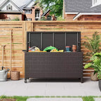 Cassa per esterni in vimini da 125 galloni, Contenitore da giardino impermeabile per tutte le stagioni con finitura in rattan PE e telaio in acciaio, per cuscini, attrezzi da giardino