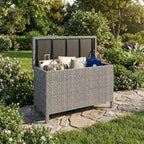 Cassa per esterni in vimini da 125 galloni, Contenitore da giardino impermeabile per tutte le stagioni con finitura in rattan PE e telaio in acciaio, per cuscini, attrezzi da giardino