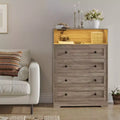 4-Drawer Dresser with Charging Station & LED Light, Skinny Vertical Chest with Open Shelf, Bedroom Dresser for Closet, Nursery, Apartments