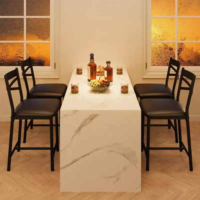 Set di 2 Sgabelli da Bar Altezza Bancone, Seduta Imbottita in Pelle PU con Schienale a X e Struttura in Metallo, Eleganti Sedie per Isola da Cucina e Sala da Pranzo