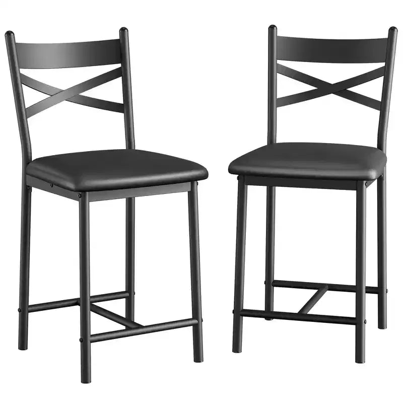 Set di 2 Sgabelli da Bar Altezza Bancone, Seduta Imbottita in Pelle PU con Schienale a X e Struttura in Metallo, Eleganti Sedie per Isola da Cucina e Sala da Pranzo
