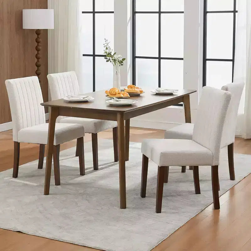 Upholstered Dining Chairs Set of 4, Button Tufted Parsons Chairs with Wood Legs, Fabric Side Chairs for Dining Room Kitchen Farmhouse Hotel, Beige