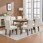 Set di 4 sedie da pranzo imbottite, sedie Parsons trapuntate con bottoni e gambe in legno, sedie laterali in tessuto per sala da pranzo, cucina, fattoria, hotel, beige