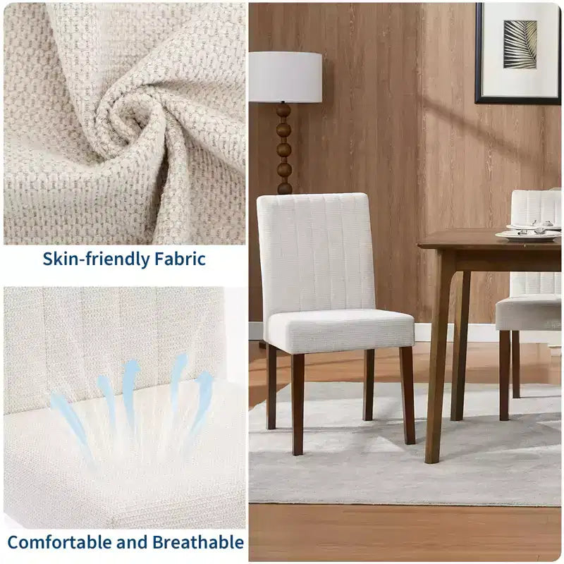 Set di 4 sedie da pranzo imbottite, sedie Parsons trapuntate con bottoni e gambe in legno, sedie laterali in tessuto per sala da pranzo, cucina, fattoria, hotel, beige