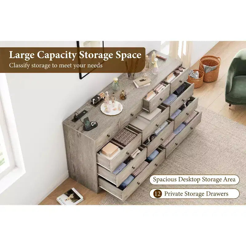 Cassettiera a 12 cassetti per camera da letto, mobile contenitore grande, mobile TV, cassettiera in legno, per soggiorno, corridoio