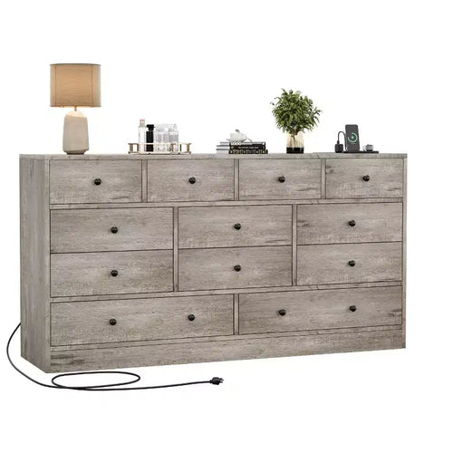 12 Drawer Dresser for Bedroom, Large Storage Cabinet TV Stand, Wood Dresser, for Living Room, Hallway