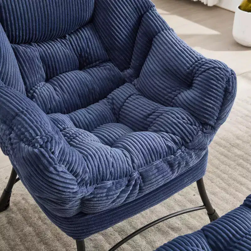 Poltrona Lounge Ergonomica con Pouf per Soggiorno e Piccoli Spazi - Struttura in Acciaio e Tasca Laterale