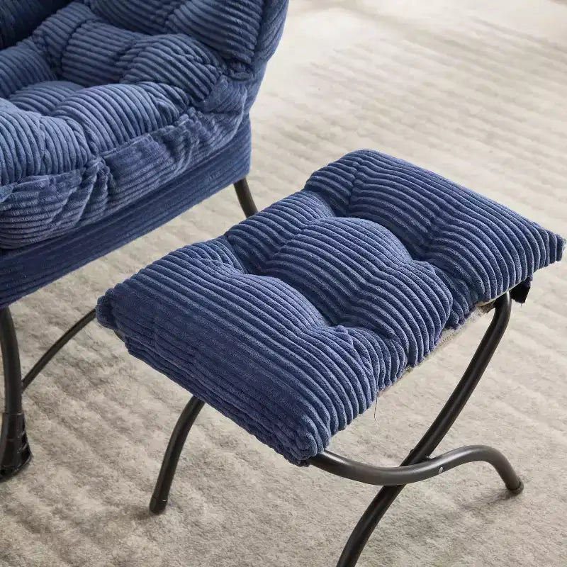 Poltrona Lounge Ergonomica con Pouf per Soggiorno e Piccoli Spazi - Struttura in Acciaio e Tasca Laterale