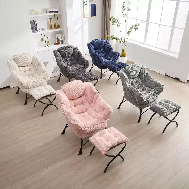 Poltrona Lounge Ergonomica con Pouf per Soggiorno e Piccoli Spazi - Struttura in Acciaio e Tasca Laterale