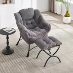 Poltrona Lounge Ergonomica con Pouf per Soggiorno e Piccoli Spazi - Struttura in Acciaio e Tasca Laterale