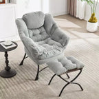 Poltrona Lounge Ergonomica con Pouf per Soggiorno e Piccoli Spazi - Struttura in Acciaio e Tasca Laterale