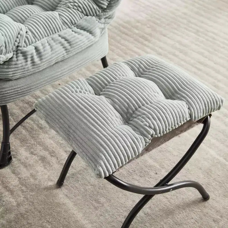 Poltrona Lounge Ergonomica con Pouf per Soggiorno e Piccoli Spazi - Struttura in Acciaio e Tasca Laterale
