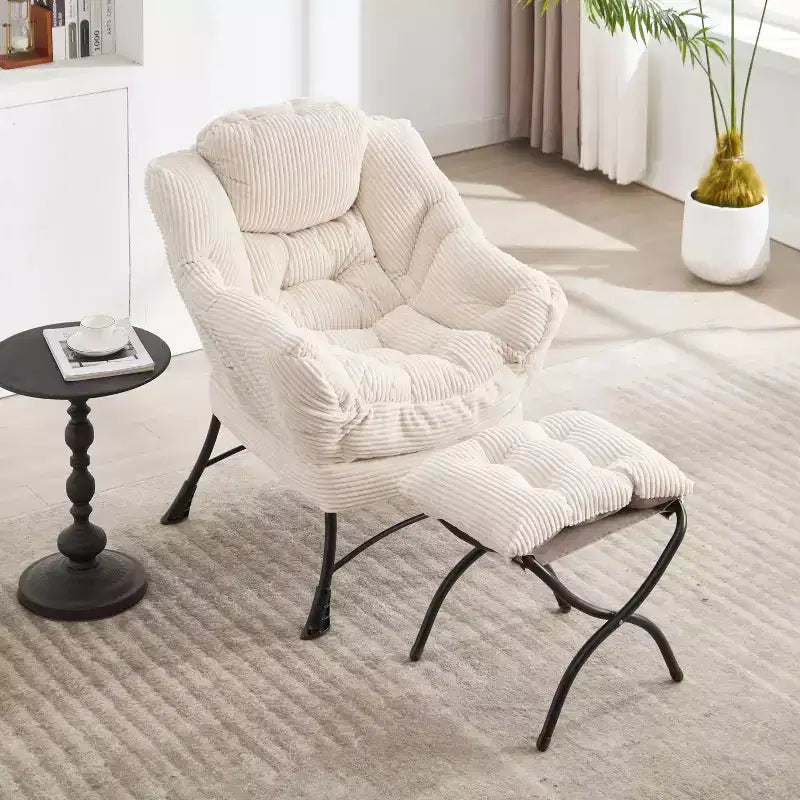 Poltrona Lounge Ergonomica con Pouf per Soggiorno e Piccoli Spazi - Struttura in Acciaio e Tasca Laterale