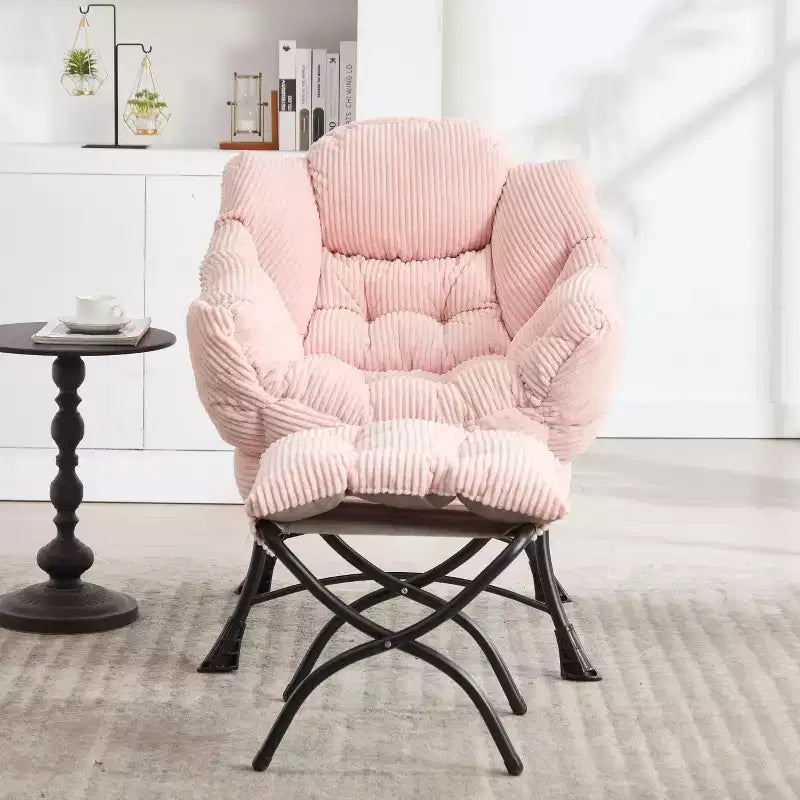 Poltrona Lounge Ergonomica con Pouf per Soggiorno e Piccoli Spazi - Struttura in Acciaio e Tasca Laterale