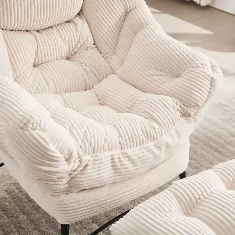 Poltrona Lounge Ergonomica con Pouf per Soggiorno e Piccoli Spazi - Struttura in Acciaio e Tasca Laterale