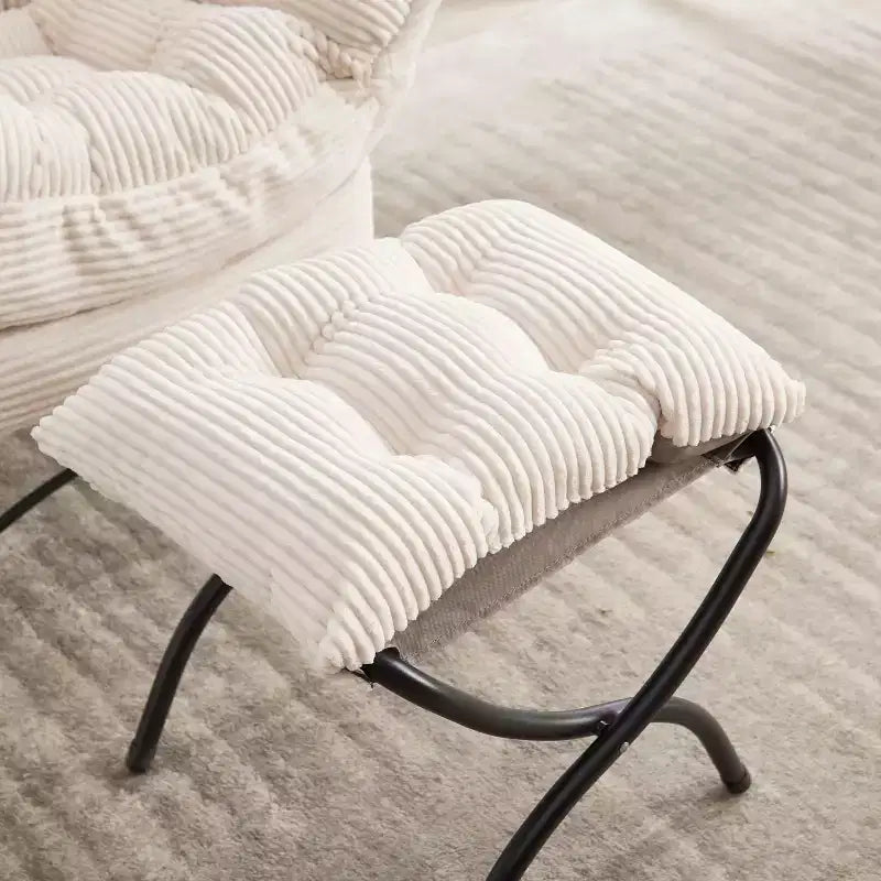 Poltrona Lounge Ergonomica con Pouf per Soggiorno e Piccoli Spazi - Struttura in Acciaio e Tasca Laterale