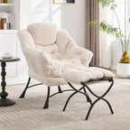 Ergonomic Lazy Lounge Chair with Ottoman for Living Room & Small Spaces - Steel Frame & Side Pocket Lazy Sofa