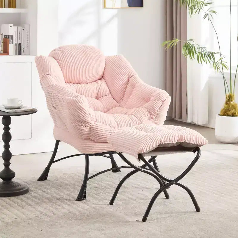 Poltrona Lounge Ergonomica con Pouf per Soggiorno e Piccoli Spazi - Struttura in Acciaio e Tasca Laterale