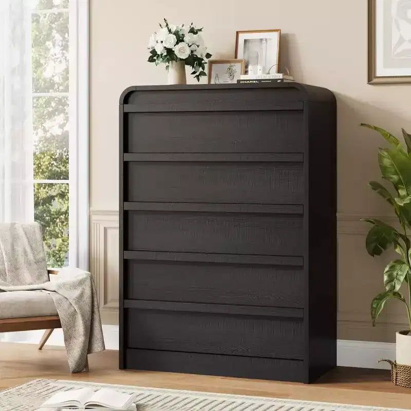 Comò/Cassettiera Moderna a 5 Cassetti con Parte Superiore Ad Arco, Design con Bordi Curvi, Mobiletto Indipendente, per Sala da Pranzo, Camera da Letto, Soggiorno