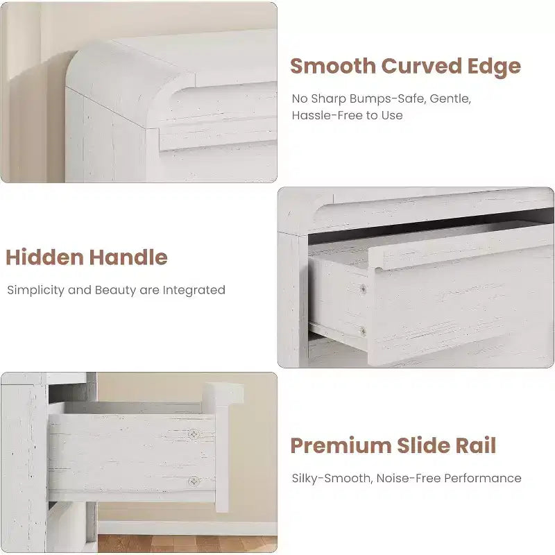 Comò/Cassettiera Moderna a 5 Cassetti con Parte Superiore Ad Arco, Design con Bordi Curvi, Mobiletto Indipendente, per Sala da Pranzo, Camera da Letto, Soggiorno