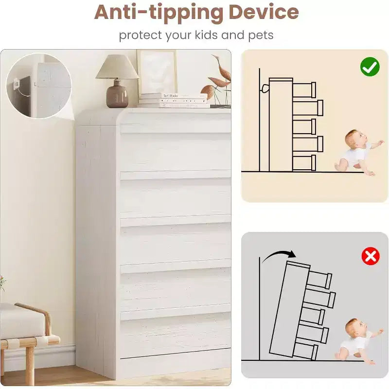 Comò/Cassettiera Moderna a 5 Cassetti con Parte Superiore Ad Arco, Design con Bordi Curvi, Mobiletto Indipendente, per Sala da Pranzo, Camera da Letto, Soggiorno