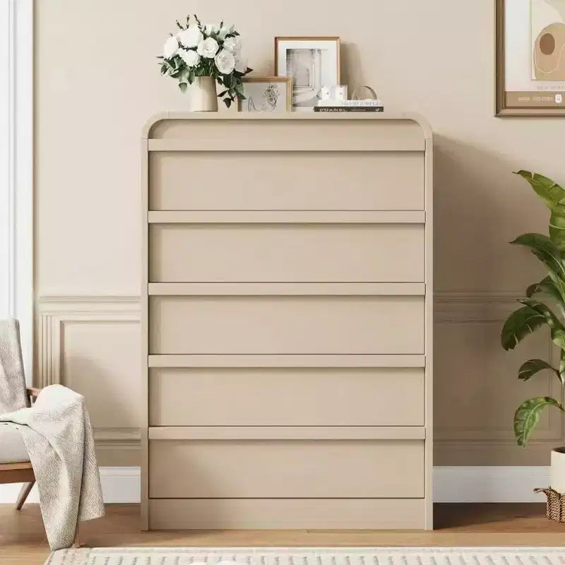 Modern Arched 5 Drawer Dining Table Dresser, Curved Edge Design, Freestanding Cabinet, for Dining Room, Bedroom, Living Room
