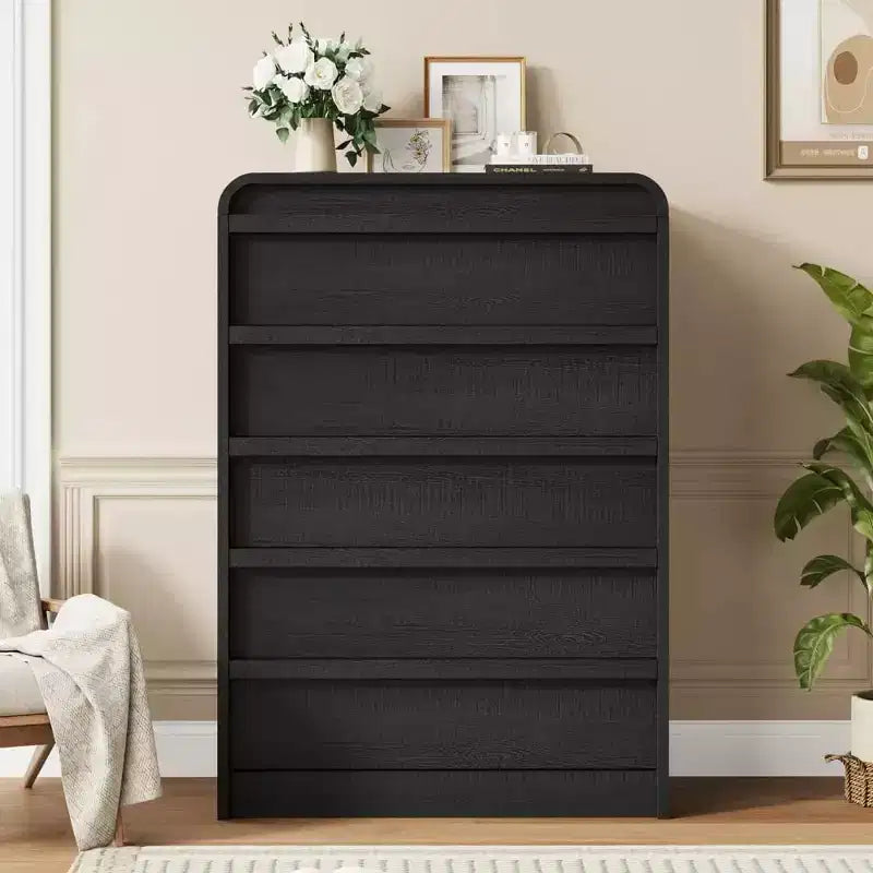 Comò/Cassettiera Moderna a 5 Cassetti con Parte Superiore Ad Arco, Design con Bordi Curvi, Mobiletto Indipendente, per Sala da Pranzo, Camera da Letto, Soggiorno