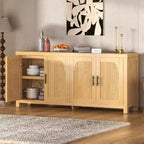 71 Credenza/Madia Moderna Stile Rustico con Ante Scanalate, Ripiani Regolabili e Gestione Cavi, Mobile Contenitore Multiuso