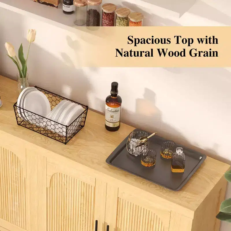71 Credenza/Madia Moderna Stile Rustico con Ante Scanalate, Ripiani Regolabili e Gestione Cavi, Mobile Contenitore Multiuso