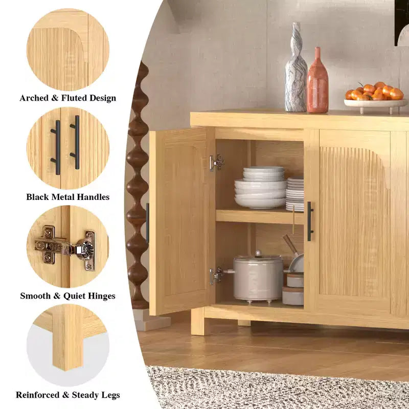71 Credenza/Madia Moderna Stile Rustico con Ante Scanalate, Ripiani Regolabili e Gestione Cavi, Mobile Contenitore Multiuso