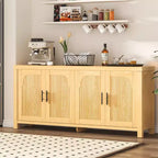 71 Credenza/Madia Moderna Stile Rustico con Ante Scanalate, Ripiani Regolabili e Gestione Cavi, Mobile Contenitore Multiuso