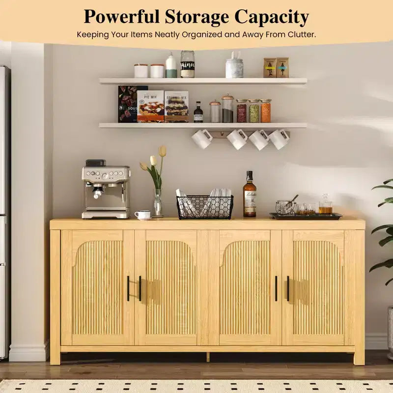 71 Credenza/Madia Moderna Stile Rustico con Ante Scanalate, Ripiani Regolabili e Gestione Cavi, Mobile Contenitore Multiuso