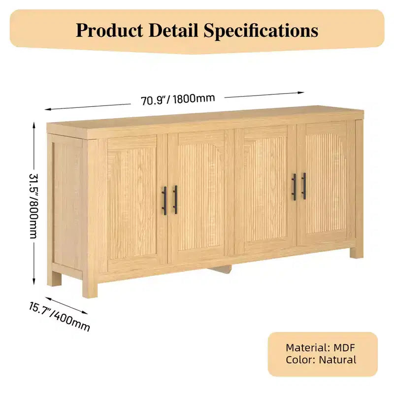 71 Credenza/Madia Moderna Stile Rustico con Ante Scanalate, Ripiani Regolabili e Gestione Cavi, Mobile Contenitore Multiuso