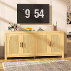 71 Credenza/Madia Moderna Stile Rustico con Ante Scanalate, Ripiani Regolabili e Gestione Cavi, Mobile Contenitore Multiuso